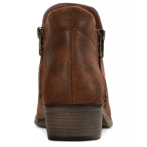 SUN + STONE Abby Double Zip Round Toe Block Heel Booties Chocolate 8.5 - Picture 3 of 7